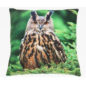 Sierkussen met Oehoe uilen vogel dierenprint 35 cm