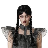 Atosa Verkleedpruik Dames Wednesday - Zwart - Met lange vlechtjes - lang haar - Halloween - Horror   -