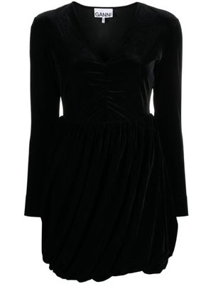 GANNI robe courte en velours à fronces - Noir