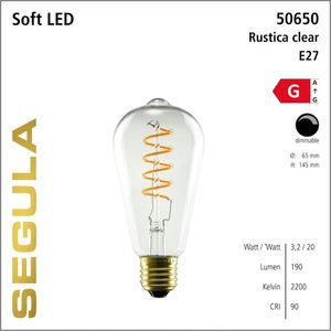 LED lamp Edison dimbaar 190 Lumen 3,2W 2200K E27 Rustika Curved Spiral helder Segula