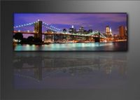 Schilderij - New York Brug, Paars/Blauw, 120X40cm, 1luik - thumbnail