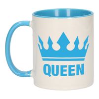 Cadeau Queen mok/ beker blauw wit 300 ml - thumbnail