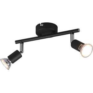 LED Plafondspot - Trion Pamo - GU10 Fitting - 2-lichts - Rond - Mat Zwart - Aluminium