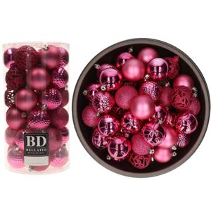 Kerstballen - 74x st - fuchsia roze - D6 cm - kunststof - onbreekbaar - kerstversiering