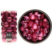 Kerstballen - 74x st - fuchsia roze - D6 cm - kunststof - onbreekbaar - kerstversiering - thumbnail