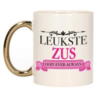 Verjaardag cadeau mok - roze - leukste zus ooit - gouden handvat - 300 ml - keramiek