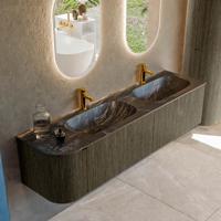 Badmeubel Mondiaz Kurve-Dlux | 175 cm cm | Meubelkleur Shadow | Wastafelkleur Lava | Solid surface | Dubbel / Rechts spoelbak | 2 kraangaten