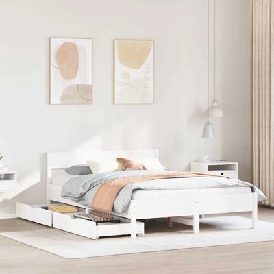Bedframe zonder matras massief grenenhout wit 120x190 cm