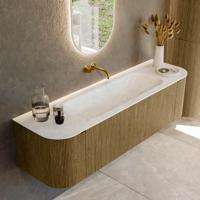 Badmeubel Mondiaz Kurve-Dlux | 160 cm cm | Meubelkleur Dusk | Wastafelkleur Opalo | Solid surface | Wasbak midden spoelbak | Zonder kraangat(en)