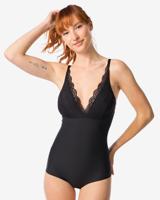 HEMA Medium corrigerende damesbody met kant zwart (zwart)