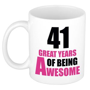 41 great years of being awesome cadeau mok / beker wit en roze