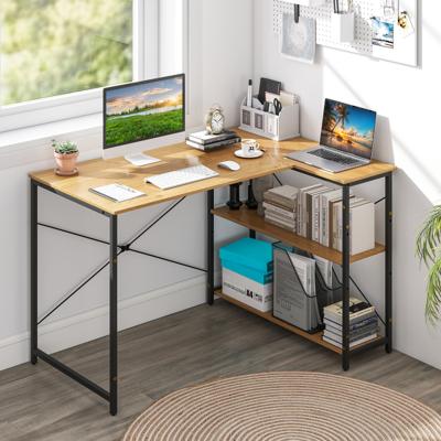 L-vormige Computerbureau Omkeerbaar Hoekbureau met Verstelbare Plank Ruimtebesparend Schrijf- en Studietafel Natuur