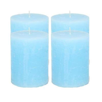 Atmosphera Stompkaars - 4x - licht blauw - 7 x 9 cm - middel rustiek model - cilinderkaars - kaa
