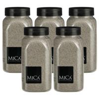 Mica Decorations decoratie zand - 5x - 650ml - lichtgrijs - hobby zandkorrels - sierzand
