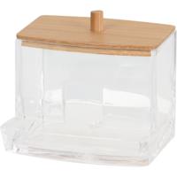 Wattenstaafjeshouder - kunststof - bamboe - 7 x 8,5 x 7 cm - watten dispenser