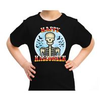 Happy Halloween skelet verkleed t-shirt zwart voor kinderen - thumbnail