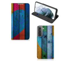 Samsung Galaxy S21 FE Book | Wallet Case | Wood Heart - Cadeau voor je Vriend Samsung Galaxy S21 FE Book | Wallet Case | Wood Heart - Cadeau voor je Vriend