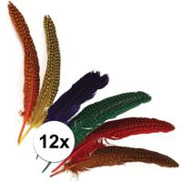 Hobby en knutsel sierveren met stippen - multi kleuren - 12x stuks - 17 tot 22 cm - veertjes