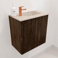 Toiletmeubel Mondiaz Joya Dlux | 40 cm | Meubelkleur Walnut | Faye wastafel Frappe Wasbak Rechts | 1 kraangat