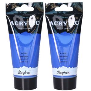 Acrylverf/hobbyverf op waterbasis - Set van 2x stuks - kobalt blauw - 75 ml - Schilderen/knutselen