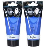 Acrylverf/hobbyverf op waterbasis - Set van 2x stuks - kobalt blauw - 75 ml - Schilderen/knutselen