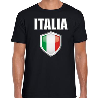 Italie vlag thema landen t-shirt - zwart - voor heren - Supporters kleding - korte mouwen