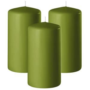 Enlightening Candles Cilinder/stompkaars - 3x - olijfgroen - D6 x H15 cm - 58 branduur