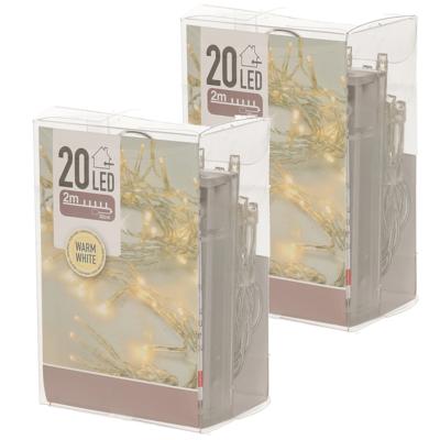 Kerstverlichting - 2x - op batterij - warm - wit - 20 lampjes - 2 meter