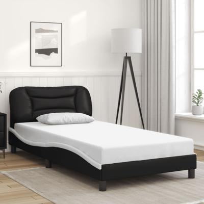 Bedframe met hoofdbord kunstleer zwart en wit 100x200 cm
