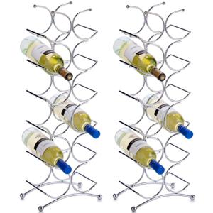 Wijnrekwijnflessen houder - 2x - zilver - staand - voor 12 flessen - 67 cm hoog