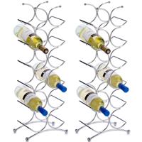 Wijnrekwijnflessen houder - 2x - zilver - staand - voor 12 flessen - 67 cm hoog Wijnrekwijnflessen houder - 2x - zilver - staand - voor 12 flessen - 67 cm hoog