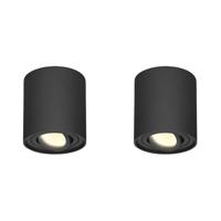 Set van 2 Ray LED opbouwspots - Rond - Dimbaar - 4 Watt 345 lumen - 2700K warm wit - Kantelbaar - GU10 - Plafondspot - IP20 Voor binnen - Zwart
