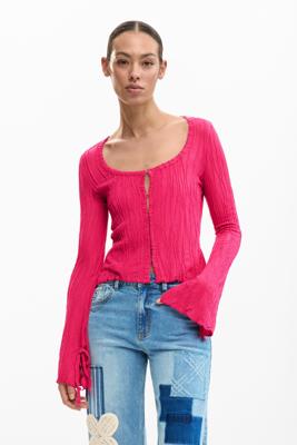 Strak T-shirt met strikjes - RED - L