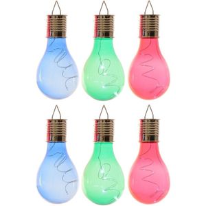 6x Buiten LED blauw/groen/rood peertjes solar verlichting 14 cm