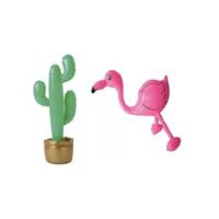 Opblaasbare decoratie set - 2x stuks - tropische cactus met flamingo - pvc