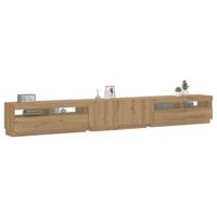 Tv-meubel met LED 300x35x40 cm bewerkt hout artisanaal eiken