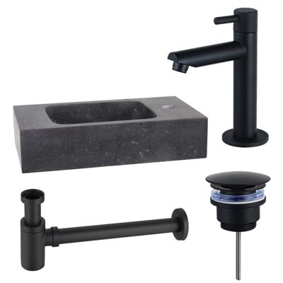 Fortifura Fuente fonteinset - 40x22x9cm - 1 kraangat - natuursteen - fonteinkraan zwart mat - zwart SW696235/SW696205/SW696215/SW533192