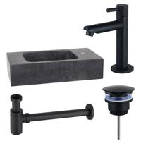 Fortifura Fuente fonteinset - 40x22x9cm - 1 kraangat - natuursteen - fonteinkraan zwart mat - zwart SW696235/SW696205/SW696215/SW533192