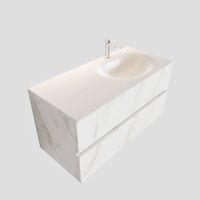 Badkamermeubel BWS Madrid Carrara Mat 100 cm Solid Surface Wastafel Rechts (1 kraangat, 2 lades) - thumbnail