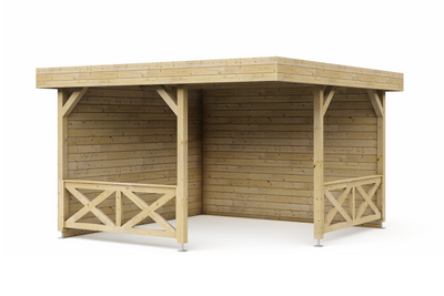 Interflex Hoekpaviljoen P3556 370x370 cm 40 mm vuren blank- Plat dak- Onbehandeld vurenhout- Interflex