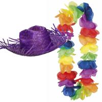 Carnaval verkleedset - Tropical Hawaii party - strohoed - en volle bloemenslinger multi colours