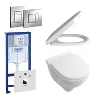 Villeroy & Boch O.Novo toiletset - inclusief inbouwreservoir - softclose & quickrelease zitting - bedieningsplaat verticaal/horizontaal chroom 0720001/0729205/0124162/0124182/