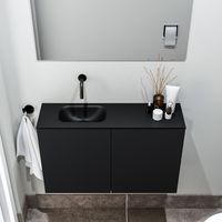 Zaro Polly toiletmeubel 80cm mat zwart met zwarte wastafel zonder kraangat links - thumbnail