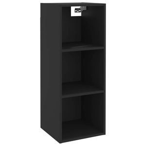 The Living Store Zwevende Wandkast - Zwart - 34.5 x 32.5 x 90 cm - Bewerkt Hout