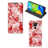 Mobiel BookCase Xiaomi Redmi Note 9 Angel Skull Rood - thumbnail