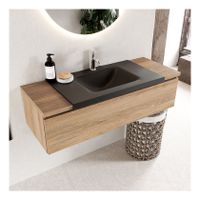 Mondiaz Bukla 120cm badmeubel onderkast kleur washed oak 1 lade met wastafel midden 1 kraangat kleur urban
