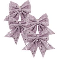 Kerst ornamenten strikken - 4x st - lila paars - 13 cm - glitter strikjes