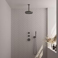 BRAUER Stripe Thermostatische Inbouw Regendouche - SET 03 - 25cm douchekop - plafondarm - staaf handdouche - doucheslang - wandaansluitbocht - gunmetal geborsteld PVD 5-GM-369