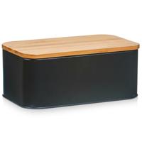Zeller Luxe Broodtrommel - hout / zwart - met deksel - 31x 18 x 12 cm - brooddoos - brood bewaardoos