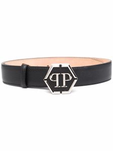 Philipp Plein ceinture en cuir à plaque logo - Noir